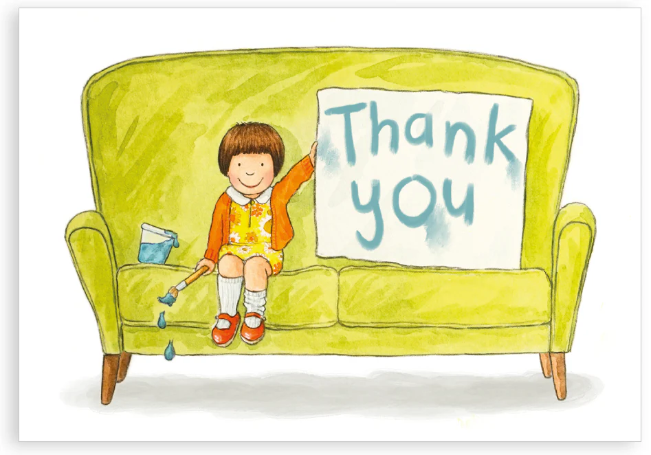 Greetings card - Thank you, girl with big sign